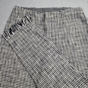 Free People Black & Ivory Houndstooth Aster Pants Ruffle Hems Size 6 Tweed